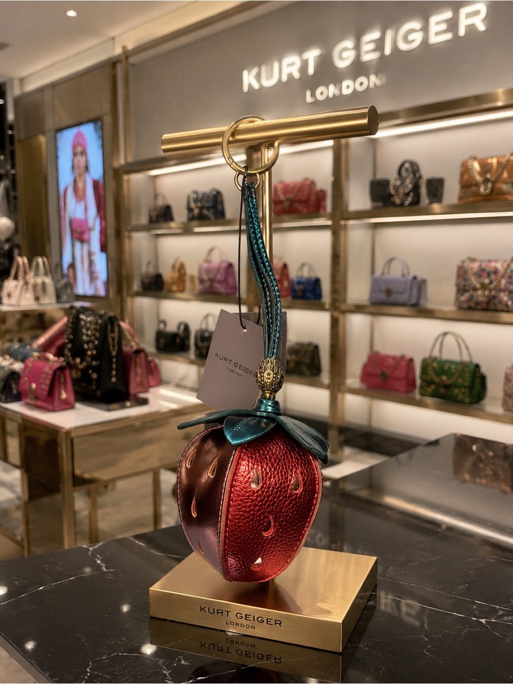 Kurt Geiger Metallic Red Strawberry Bag Charm